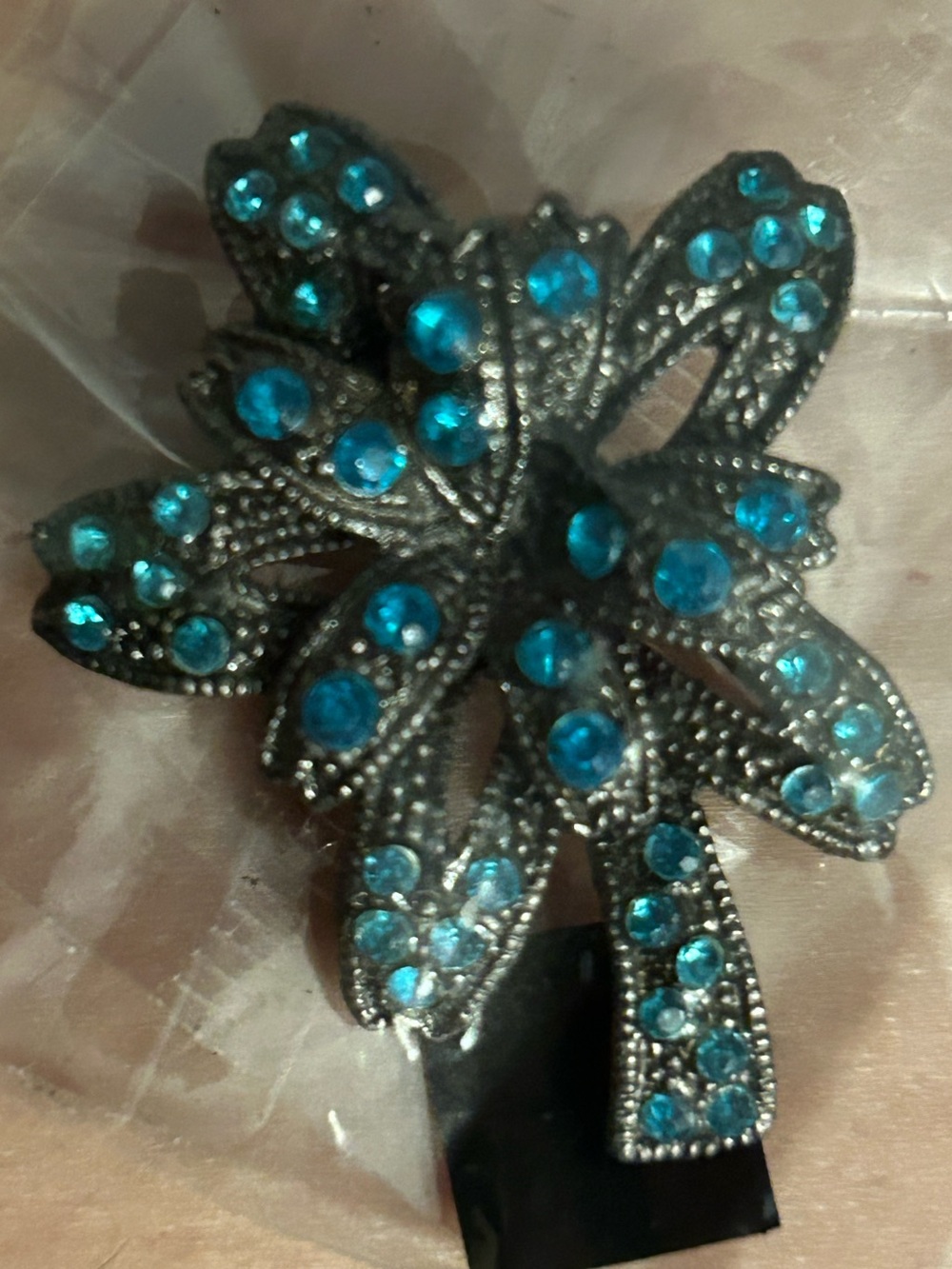 Vintage Blue Rhinestone Crystal Flower Brooch Pin